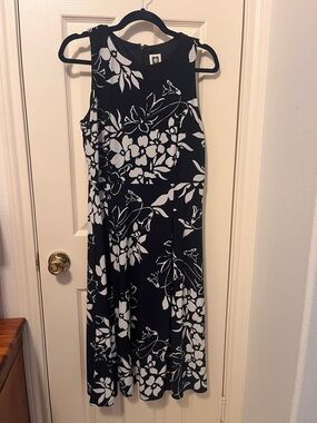 Anne Klein Navy/White Floral Sleeveless Dress